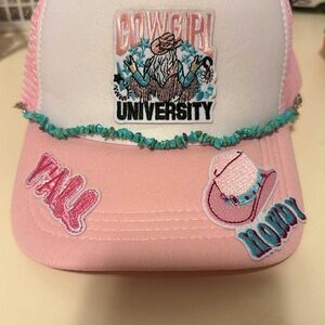 Pink and White Cowgirl University Cap